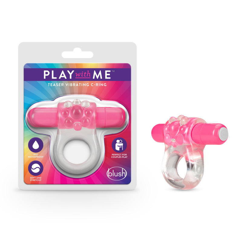 Play With Me Teaser Vibrating C-Ring - Clear/Pink Vibrating Cock Ring