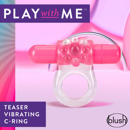 Play With Me Teaser Vibrating C-Ring - Clear/Pink Vibrating Cock Ring