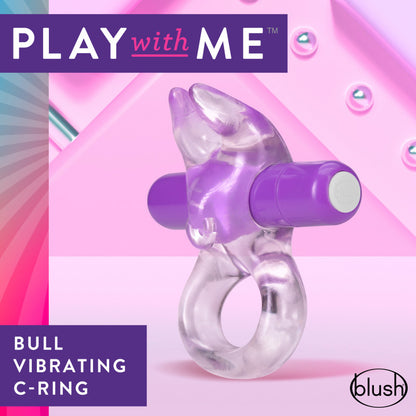 Play With Me Bull Vibrating C-Ring - Clear/Purple Vibrating Cock Ring