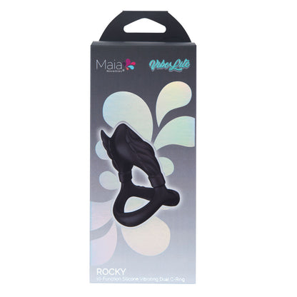 Maia ROCKY - Black - Black USB Rechargeable Vibrating Cock & Balls Ring