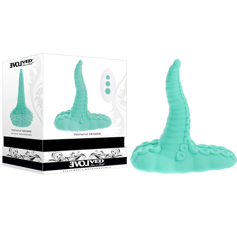 Evolved Tentacle Grinder mint-green fantasy pad standing beside its white retail box.