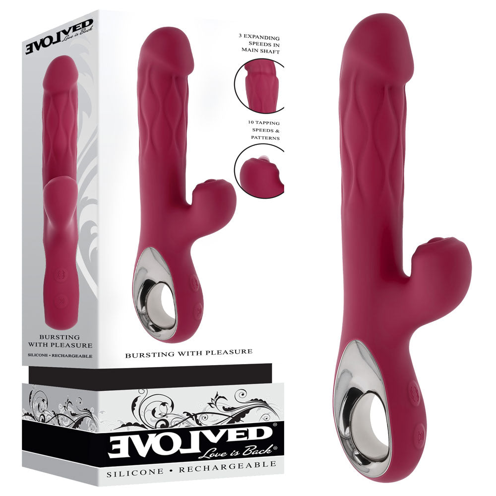 Evolved BURSTING WITH PLEASURE - Red 25.4 cm USB Rechargeable Vibrator with Tapping Clitoral Stimulator