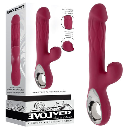 Evolved BURSTING WITH PLEASURE - Red 25.4 cm USB Rechargeable Vibrator with Tapping Clitoral Stimulator