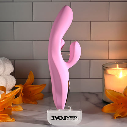 Evolved PUSH THE BUTTON - Pink 23.5 cm USB Rechargeable Rabbit Vibrator with G-Spot Bud