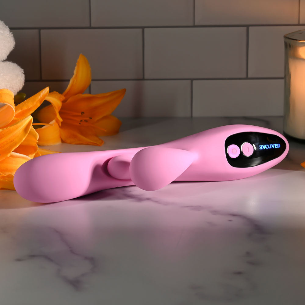 Evolved PUSH THE BUTTON - Pink 23.5 cm USB Rechargeable Rabbit Vibrator with G-Spot Bud