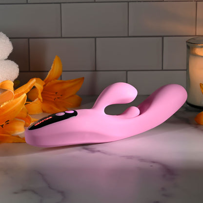 Evolved PUSH THE BUTTON - Pink 23.5 cm USB Rechargeable Rabbit Vibrator with G-Spot Bud