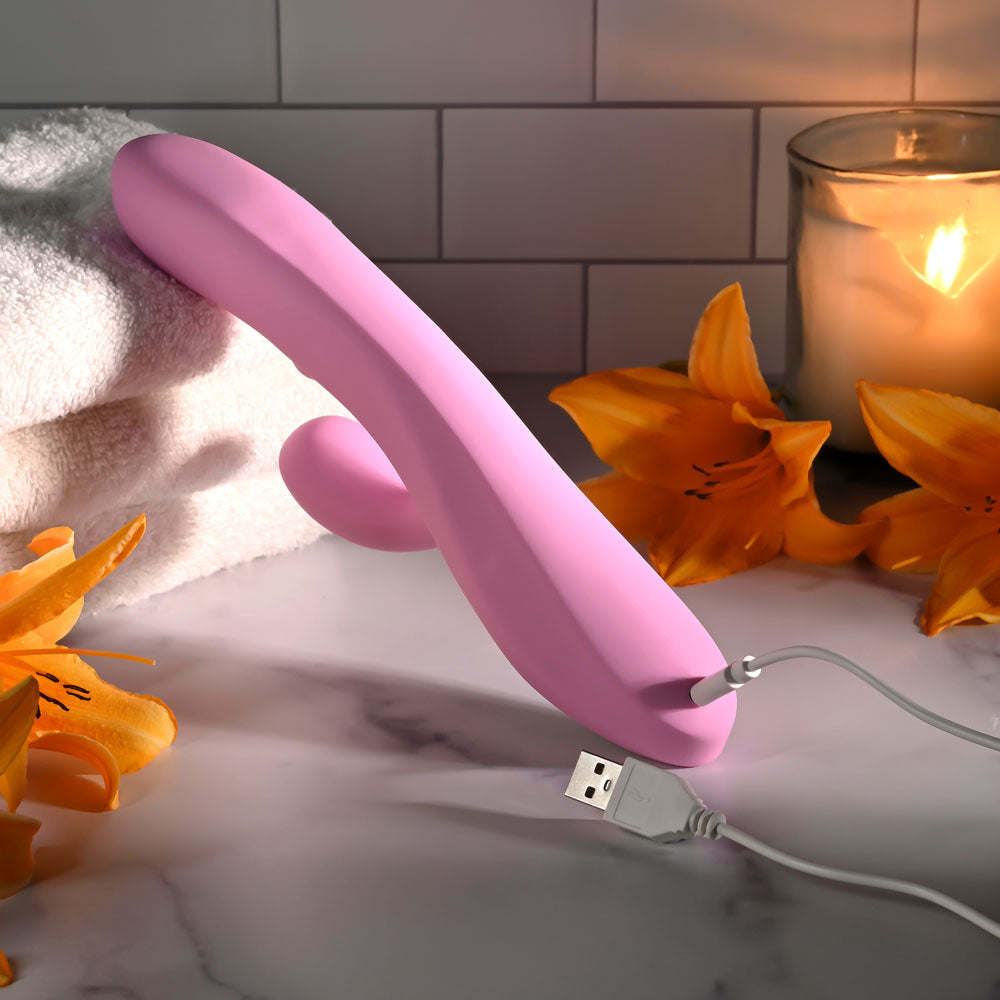 Evolved PUSH THE BUTTON - Pink 23.5 cm USB Rechargeable Rabbit Vibrator with G-Spot Bud