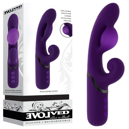 Evolved PLEASURE PUFF - Purple 24.1 cm USB Rechargeable Inflatable Rabbit Vibrator