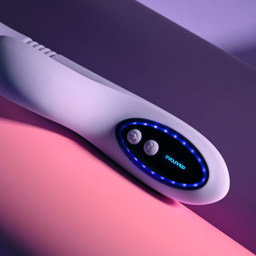 Evolved PEP TALK - Purple 23.3 cm USB Rechargeable Thrusting Vibrator with Tapping Clitoral Stimulator