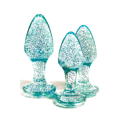 Adam & Eve Glitter Gem 3-Piece Butt Plug Set - Blue