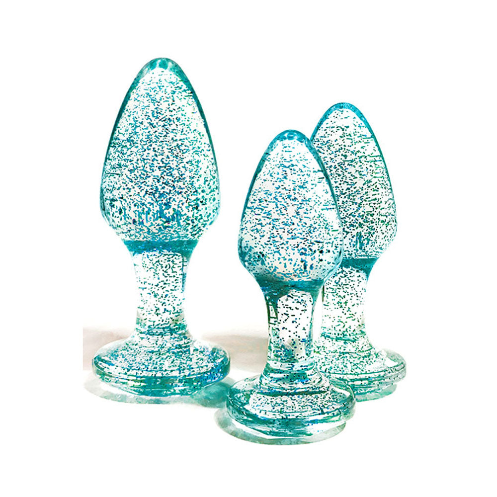 Adam & Eve Glitter Gem 3-Piece Butt Plug Set - Blue