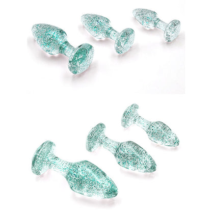 Adam & Eve Glitter Gem 3-Piece Butt Plug Set - Blue