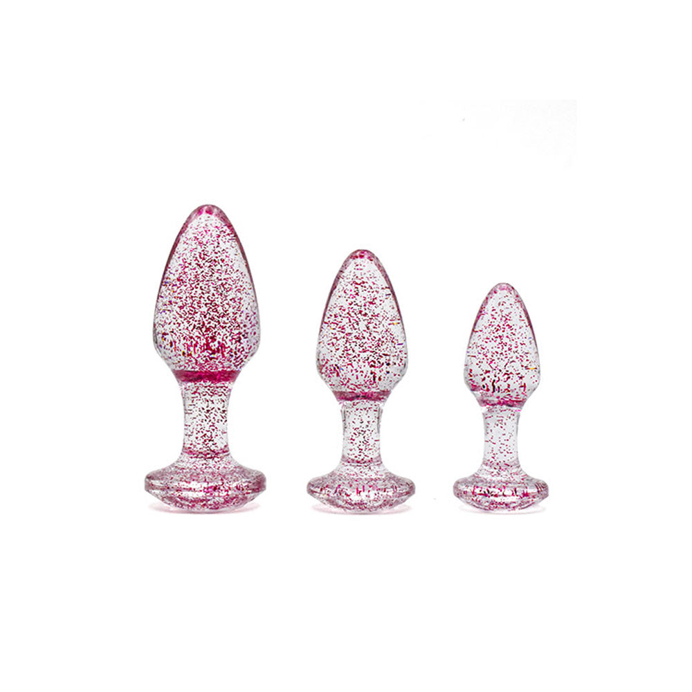 Adam & Eve Glitter Gem 3-Piece Butt Plug Set - Pink