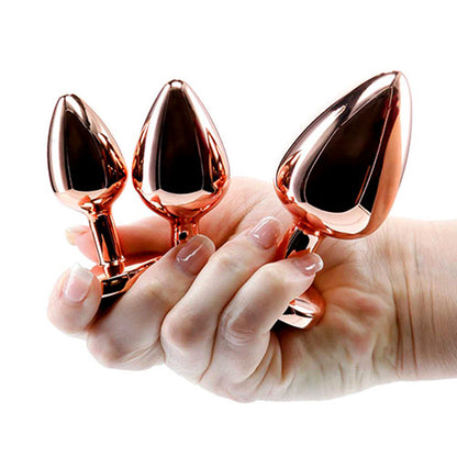 Adam & Eve ROSE GOLD HEART GEM ANAL TRAINING SET - Rose Gold Metal Anal Plugs with Pink Gem Bases - Set of 3 Sizes