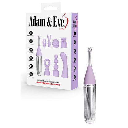 Adam & Eve SWEET DREAMS MASSAGER KIT - Lavender USB Rechargeable Point Stimulator with 8 Interchangeable Tips