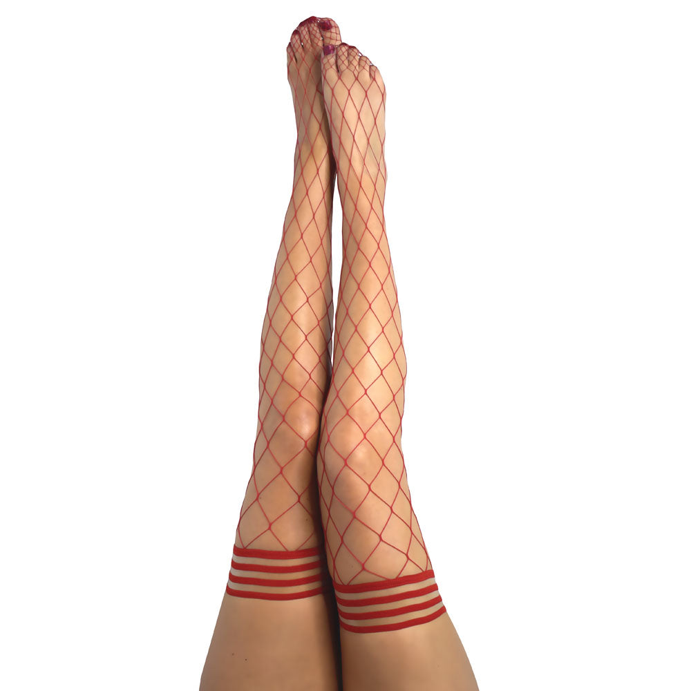 Kixies CLAUDIA Large Diamond Red Fishnet Thigh Highs - Size A