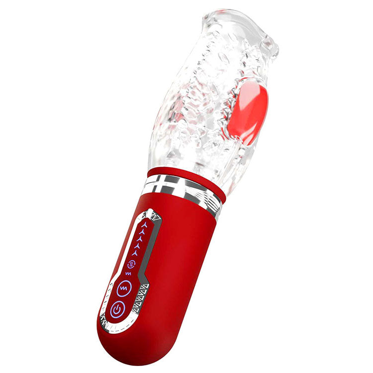 Adam & Eve PLEASURE PRO 3000 - Clear/Red USB Rechargeable Thrusting & Rotating Auto Stroker