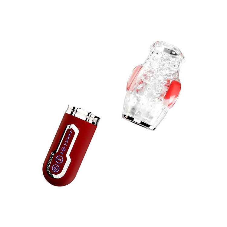 Adam & Eve PLEASURE PRO 3000 - Clear/Red USB Rechargeable Thrusting & Rotating Auto Stroker