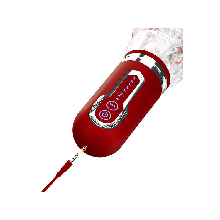 Adam & Eve PLEASURE PRO 3000 - Clear/Red USB Rechargeable Thrusting & Rotating Auto Stroker