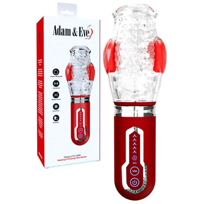 Adam & Eve PLEASURE PRO 3000 - Clear/Red USB Rechargeable Thrusting & Rotating Auto Stroker