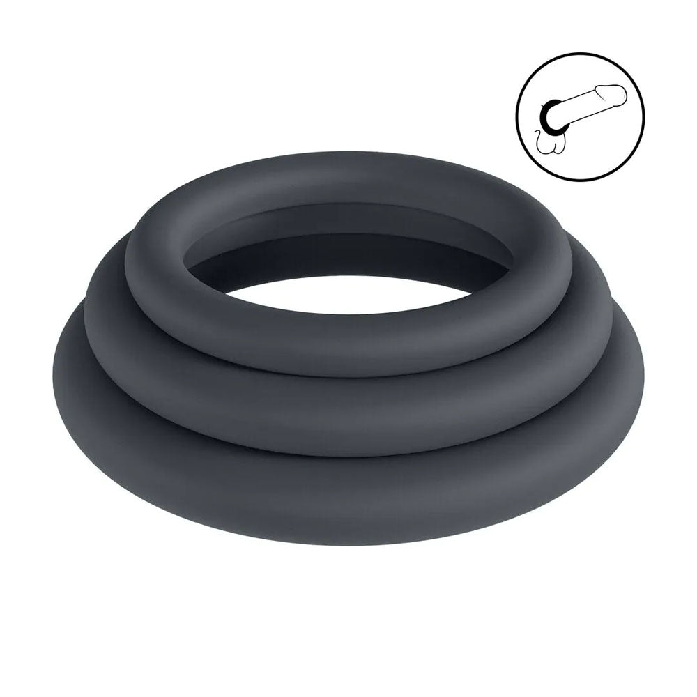 LEVELZ Classic Silicone Cock Ring Set - L/XL/XXL - Black Cock Rings - Set of 3 Sizes