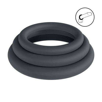 LEVELZ Classic Silicone Cock Ring Set - L/XL/XXL - Black Cock Rings - Set of 3 Sizes