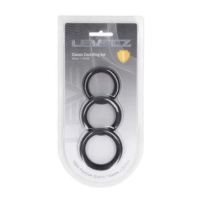 LEVELZ Classic Silicone Cock Ring Set - L/XL/XXL - Black Cock Rings - Set of 3 Sizes