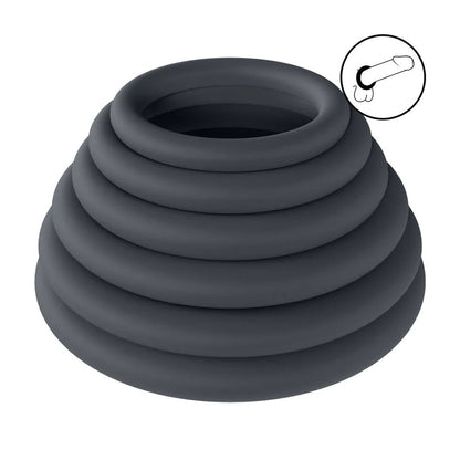 LEVELZ Classic Silicone Cock Ring Set of 6 - Black Cock Rings - Set of 6 Sizes