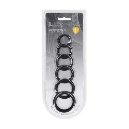 LEVELZ Classic Silicone Cock Ring Set of 6 - Black Cock Rings - Set of 6 Sizes