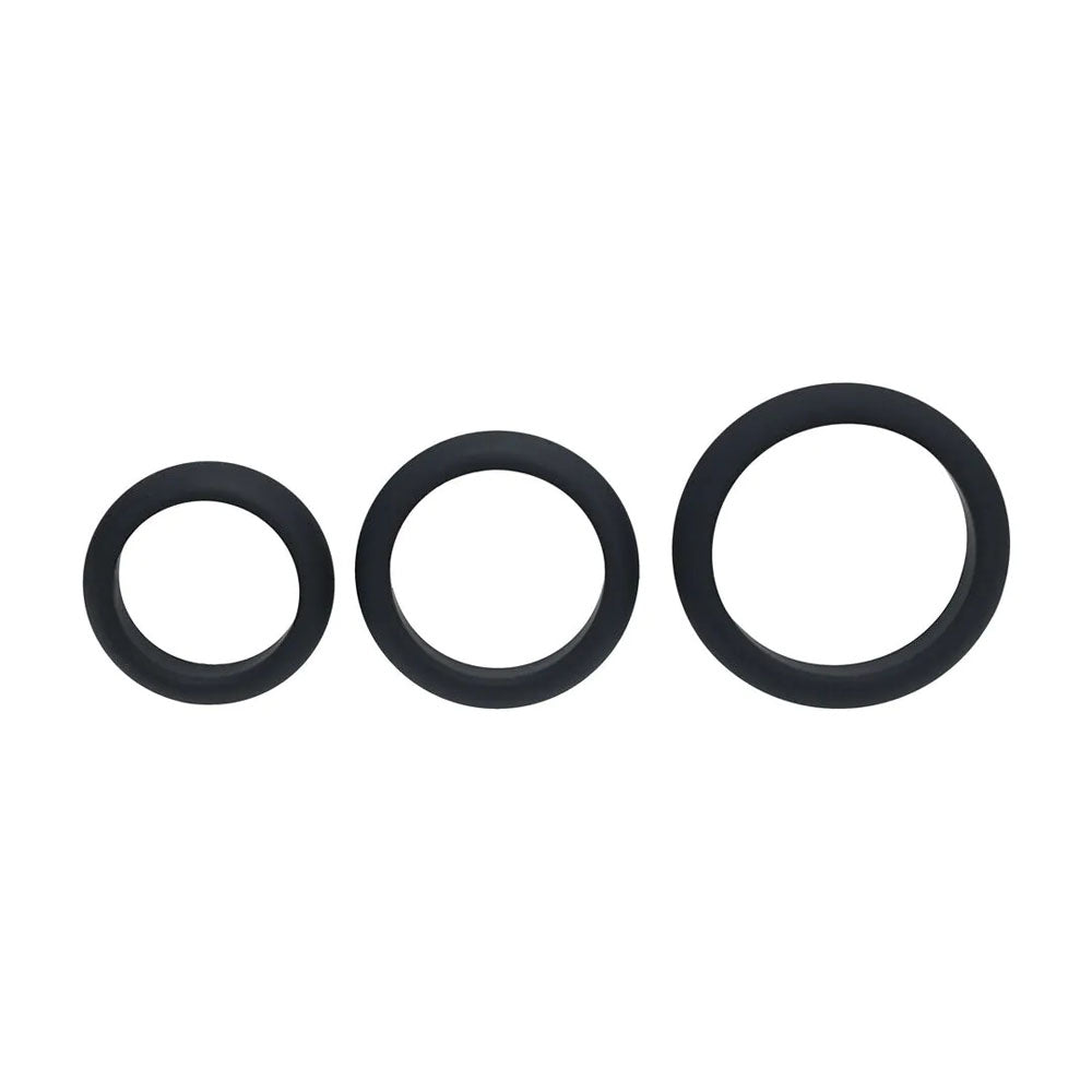 LEVELZ Wide O Silicone Cock Ring Set of 3 - S/M/L - Black Cock Rings - Set of 3 Sizes