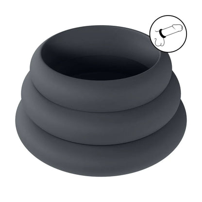 LEVELZ Wide O Silicone Cock Ring Set of 3 - S/M/L - Black Cock Rings - Set of 3 Sizes