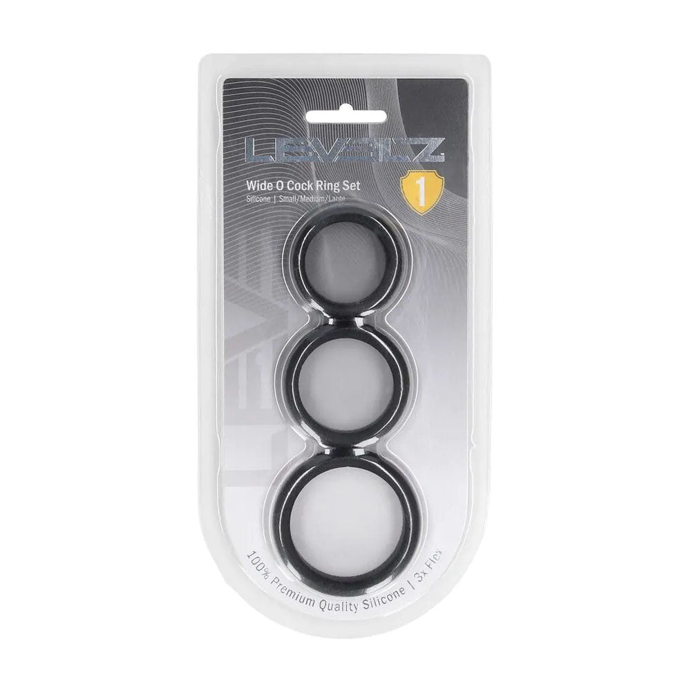 LEVELZ Wide O Silicone Cock Ring Set of 3 - S/M/L - Black Cock Rings - Set of 3 Sizes