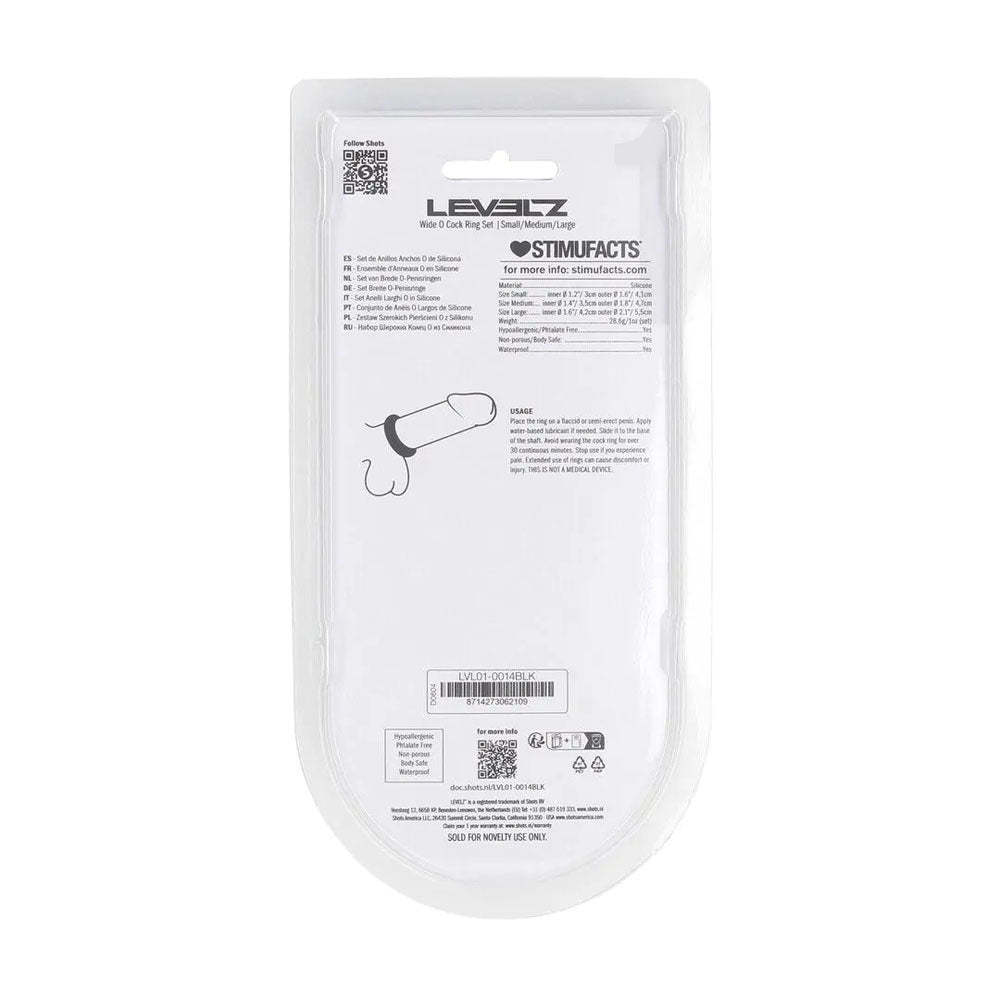 LEVELZ Wide O Silicone Cock Ring Set of 3 - S/M/L - Black Cock Rings - Set of 3 Sizes