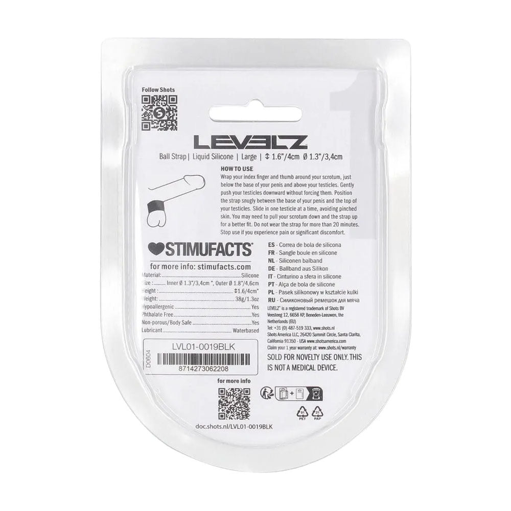 LEVELZ Liquid Silicone Ball Strap - L - Black - Black Ball Strap