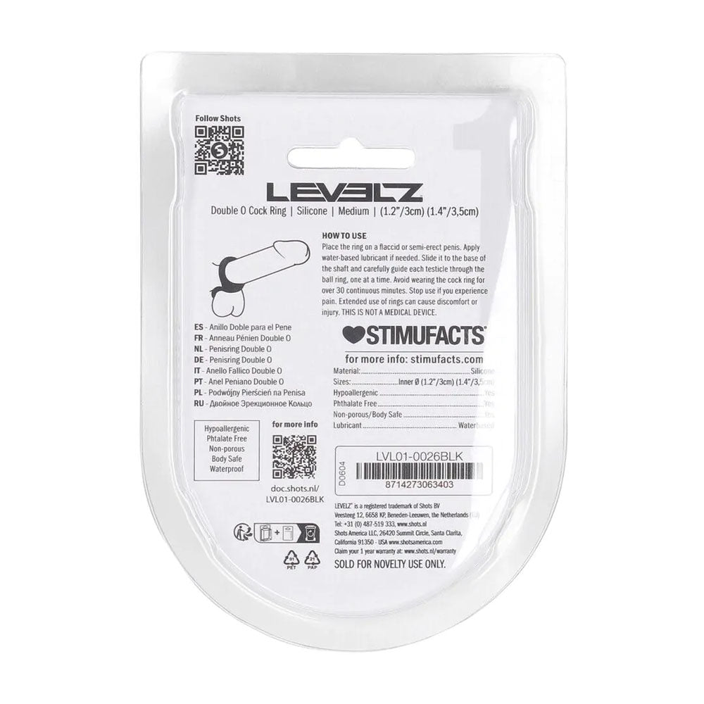 LEVELZ Double O Silicone Cock Ring - M - Black - Black Cock & Balls Rings