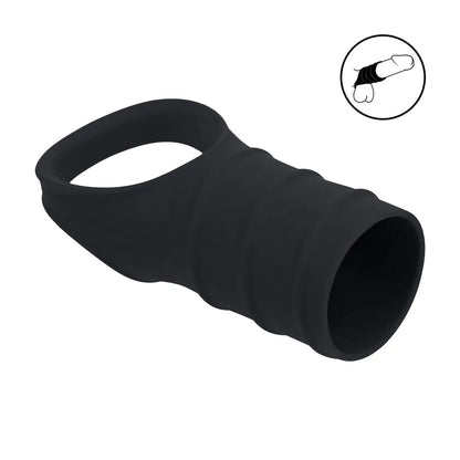 LEVELZ Silicone Cock Ring & Ribbed Sleeve - Black Cock Ring with Sleeve