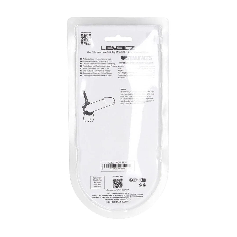 LEVELZ Wide Detachable Lasso Cock Ring - Black - Black Adjustable Cock Ring
