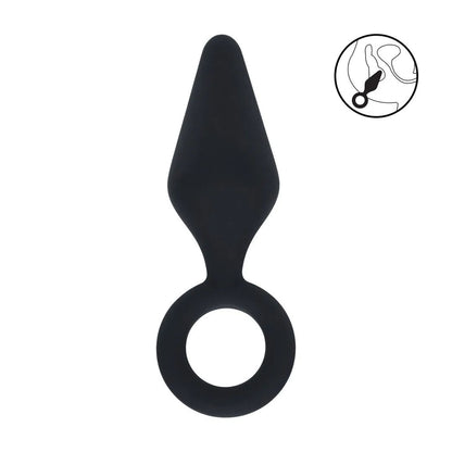 LEVELZ Silicone Anal Plug with Loop - Small - Black - Black Small Butt Plug
