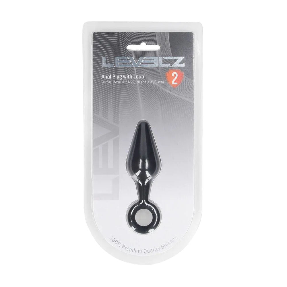 LEVELZ Silicone Anal Plug with Loop - Small - Black - Black Small Butt Plug