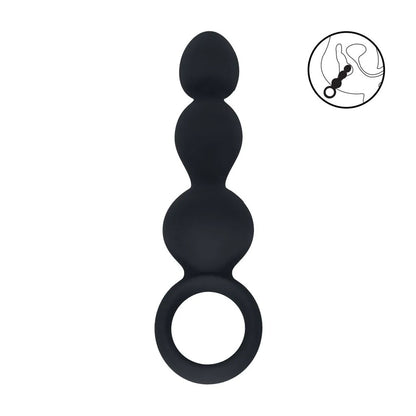LEVELZ Beaded Silicone Anal Probe with Loop - Black 15.3 cm Beaded Anal Plug