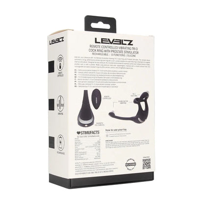 LEVELZ Remote Controlled Vibrating TriO Cock Ring with Prostate Stimulator - Black USB Rechargeable Vibrating Cock Ring with Anal Plug