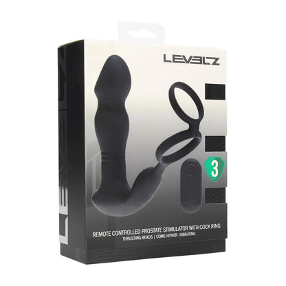 LEVELZ Remote Controlled Prostate Stimulator with Cock Ring - Black USB Rechargeable Vibrating Thrusting Prostate Massager with Cock Ring