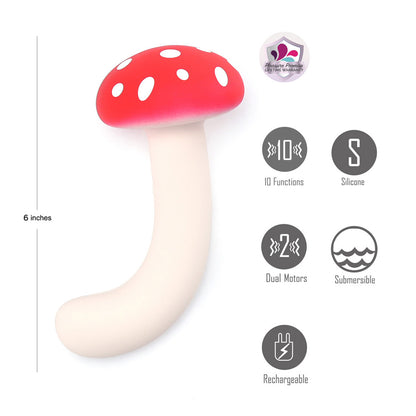 Maia ALICE - Red/White 15.2 cm USB Rechargeable Dual Vibrating Mushroom