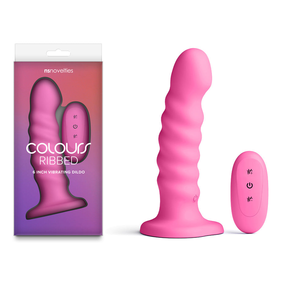 Colours Ribbed - 6'' Vibrating Dildo - Pink - Pink 16.5 cm USB Rechargeable Vibrating Dildo with Wireless Remote