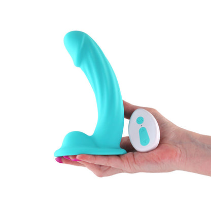 Colours Curve - Vibrating 6'' Dildo - Teal - Teal 16.4 cm USB Rechargeable Vibrating Dildo with Wireless Remote
