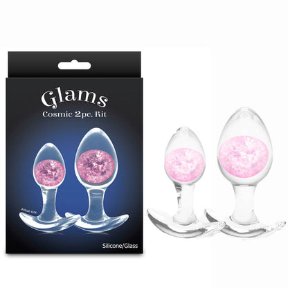 Glams Cosmic 2pc Kit - Pink - Clear/Pink Butt Plugs - Set of 2 Sizes