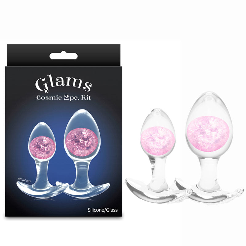Glams Cosmic 2pc Kit - Pink - Clear/Pink Butt Plugs - Set of 2 Sizes
