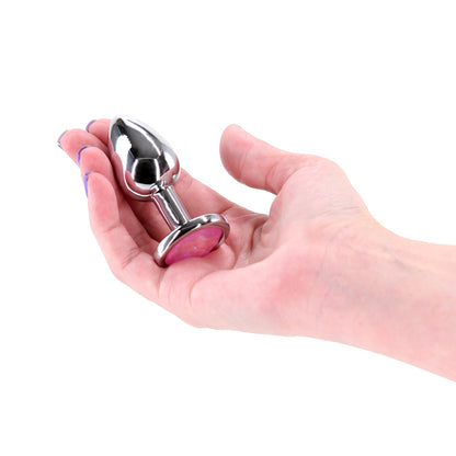 Rear Assets Silver - Small - Pink Gem - Silver Small Metal Butt Plug with Pink Gem Base