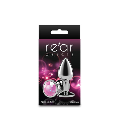 Rear Assets Silver - Small - Pink Gem - Silver Small Metal Butt Plug with Pink Gem Base