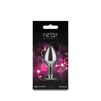 Rear Assets Silver - Small - Pink Gem - Silver Small Metal Butt Plug with Pink Gem Base